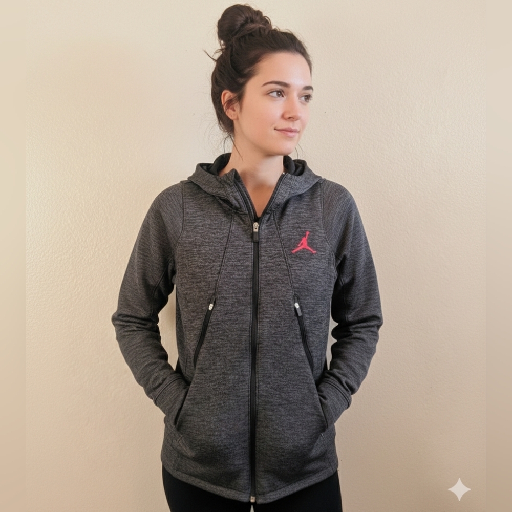 Nike Jordan Therma-FIT Full-Zip Hoodie Womens jacket Gray w Pink Jumpman